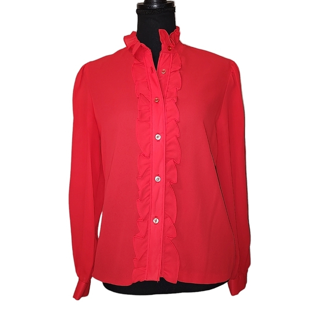 Vintage Poppy Red Top with Ruffles - Picture 2 of 3